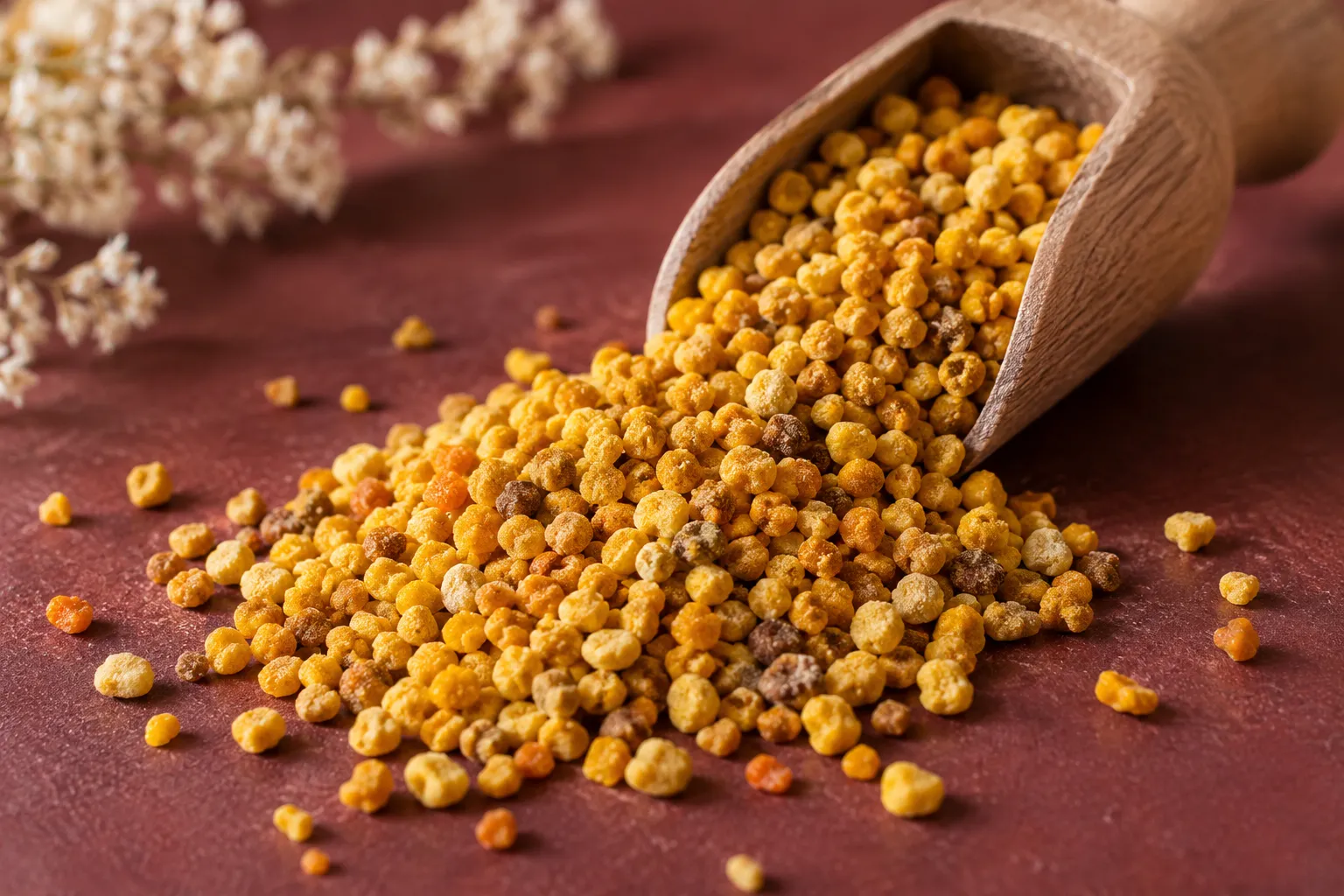 Pelotes de pollen — diversité des teintes et des textures.
