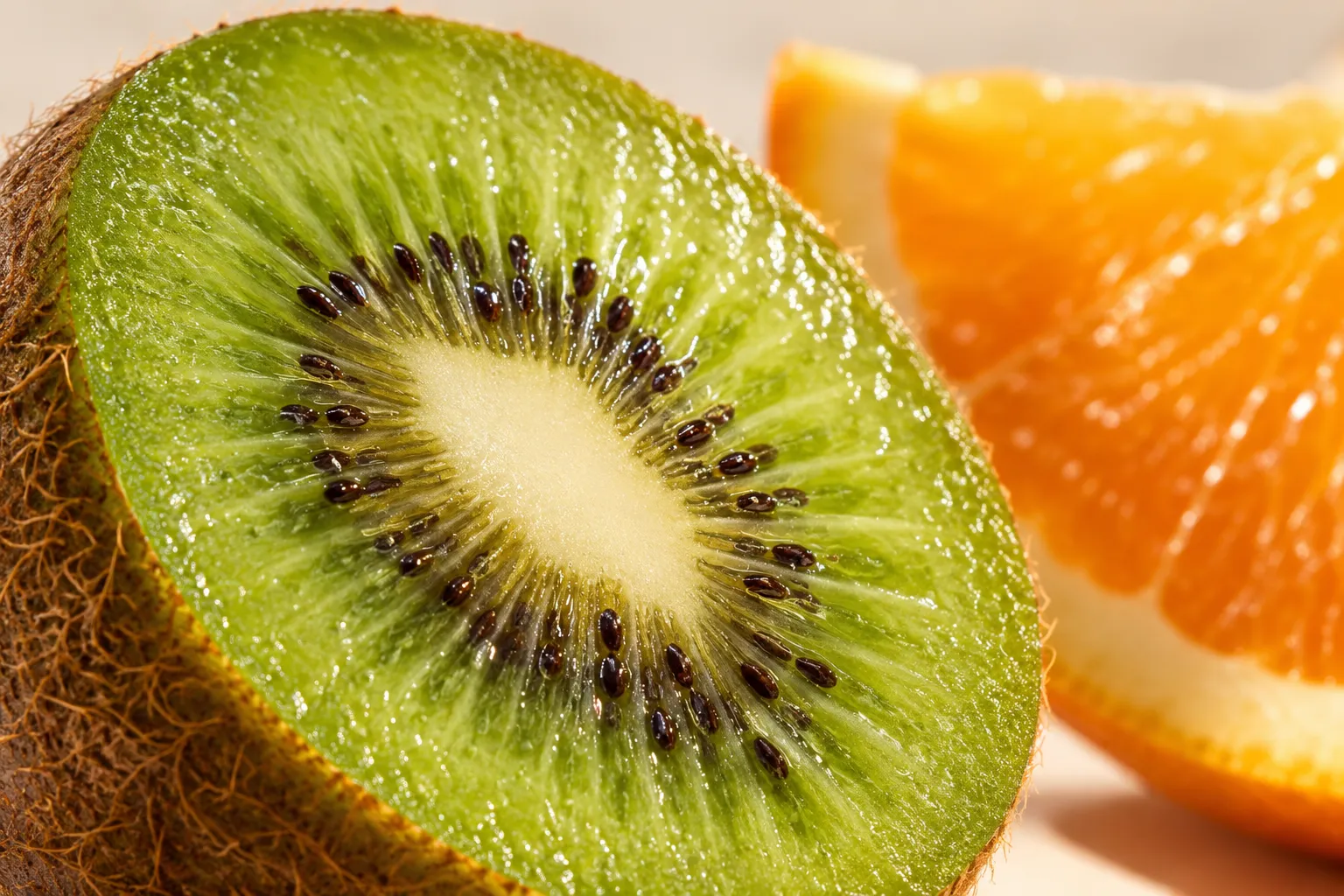 Kiwi et agrume — exemples alimentaires illustratifs.