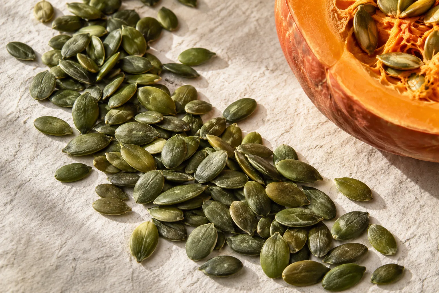 Graines de courge — illustration alimentaire autour du zinc.